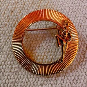 Vintage Band Majorette Lapel or Scarf Pin Textured Round Gold Medallion Brooch